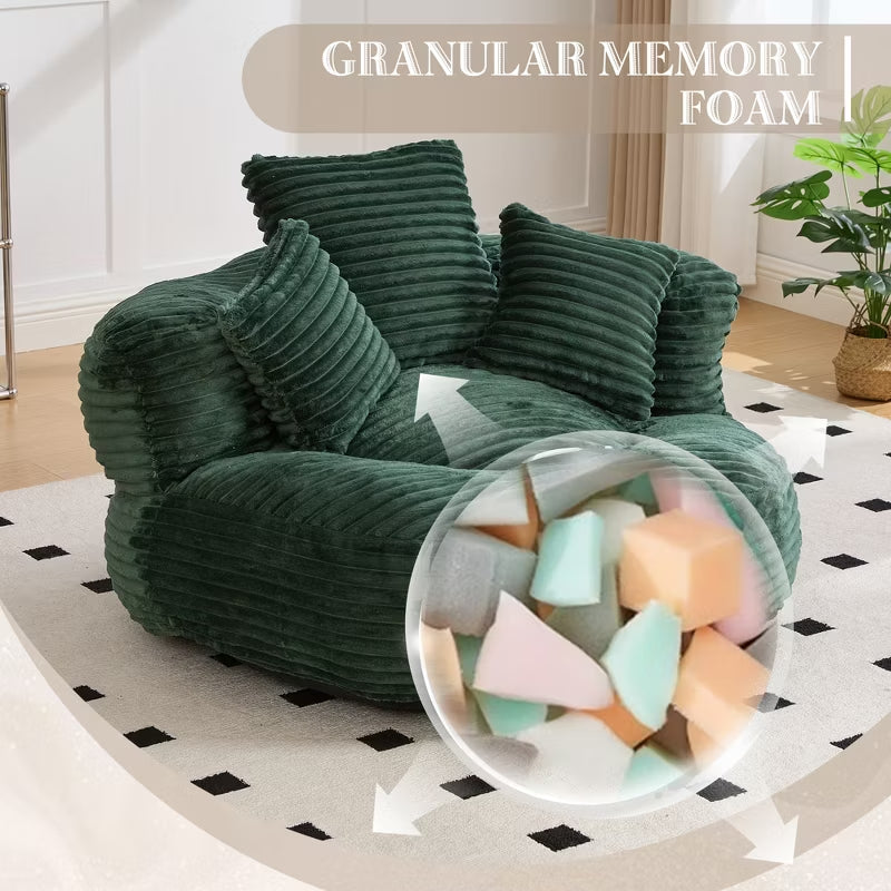 Giant Corduroy Bean Bag Sofa with Memory Foam & Armrests – 4 Colors