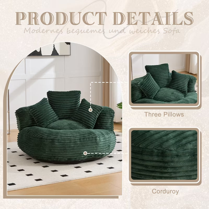 Giant Corduroy Bean Bag Sofa with Memory Foam & Armrests – 4 Colors