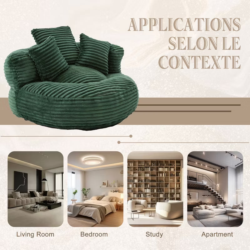 Giant Corduroy Bean Bag Sofa with Memory Foam & Armrests – 4 Colors