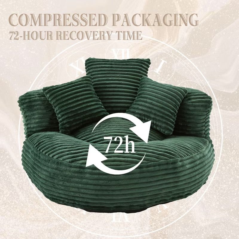 Giant Corduroy Bean Bag Sofa with Memory Foam & Armrests – 4 Colors