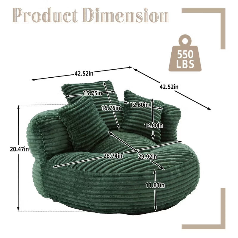 Giant Corduroy Bean Bag Sofa with Memory Foam & Armrests – 4 Colors