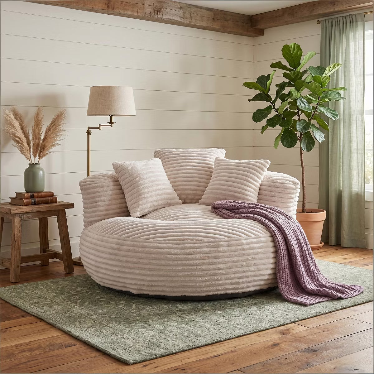 Giant Corduroy Bean Bag Sofa with Memory Foam & Armrests – 4 Colors