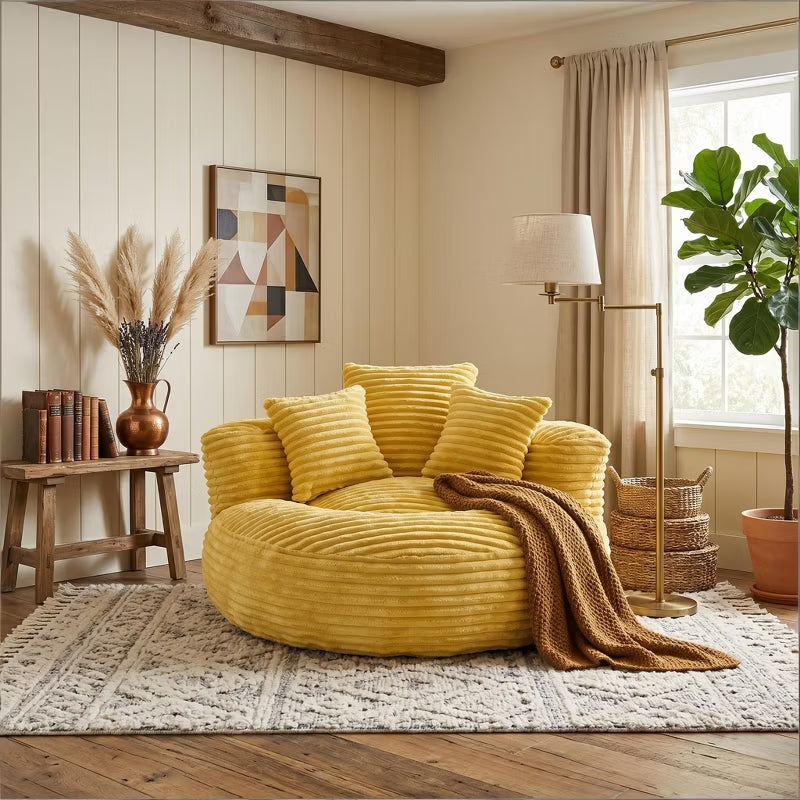 Giant Corduroy Bean Bag Sofa with Memory Foam & Armrests – 4 Colors