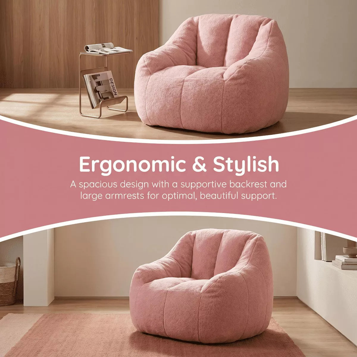 Oversized Bean Bag Chair with Memory Foam Plush Faux Fur Cover for Cozy Lounging