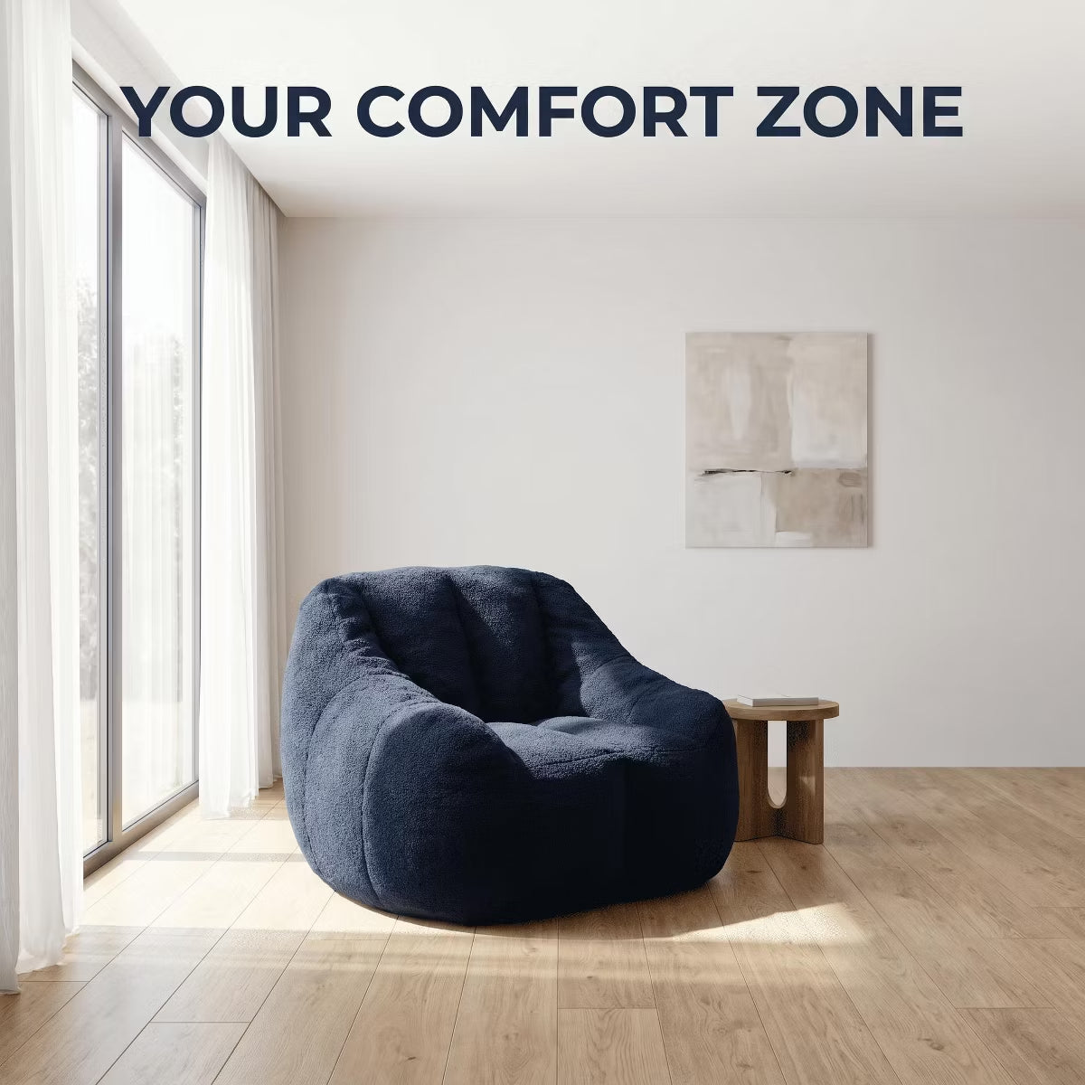 Oversized Bean Bag Chair with Memory Foam Plush Faux Fur Cover for Cozy Lounging