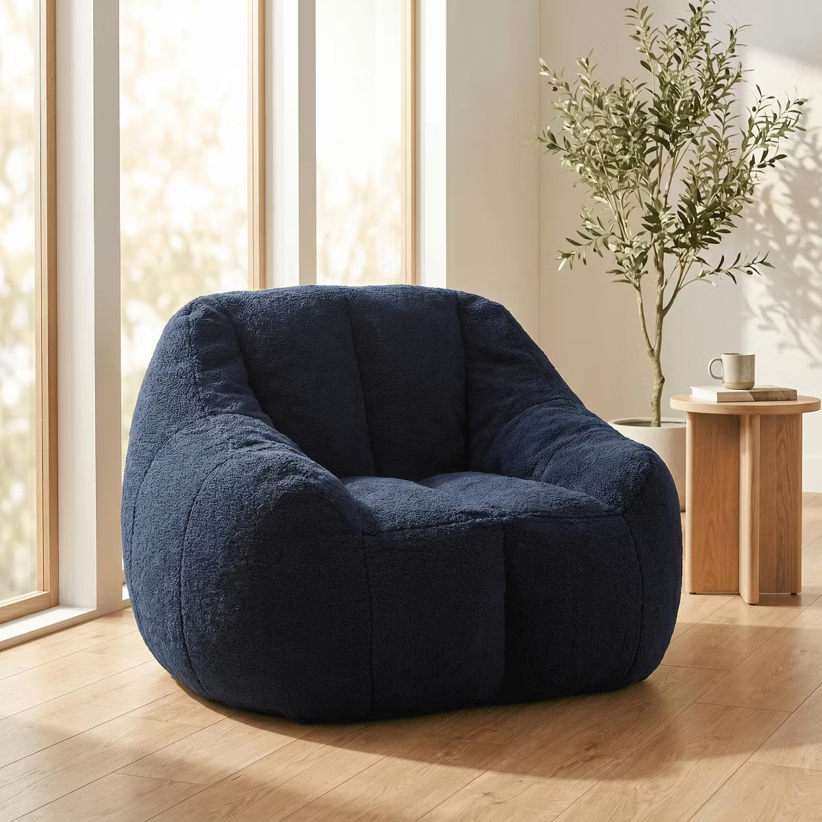 Oversized Bean Bag Chair with Memory Foam Plush Faux Fur Cover for Cozy Lounging