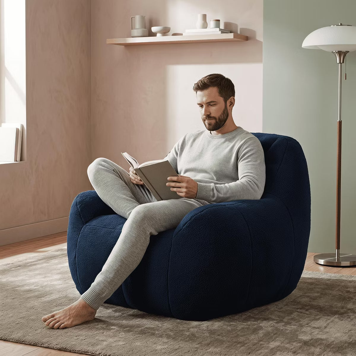 Oversized Bean Bag Chair with Memory Foam Plush Faux Fur Cover for Cozy Lounging