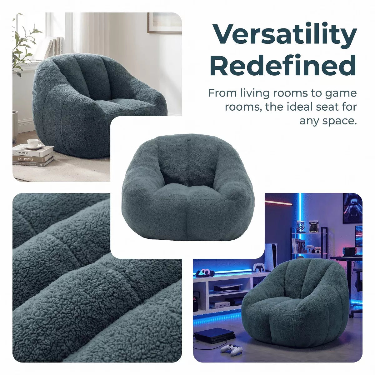 Oversized Bean Bag Chair with Memory Foam Plush Faux Fur Cover for Cozy Lounging
