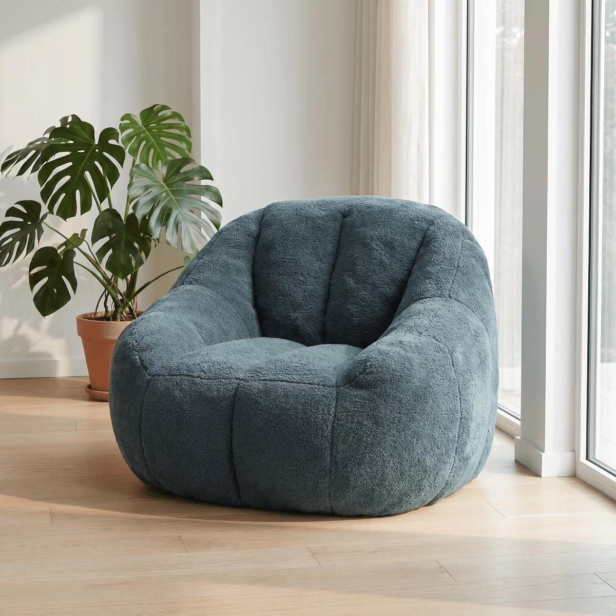 Oversized Bean Bag Chair with Memory Foam Plush Faux Fur Cover for Cozy Lounging