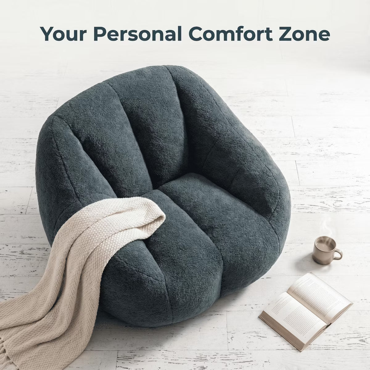 Oversized Bean Bag Chair with Memory Foam Plush Faux Fur Cover for Cozy Lounging