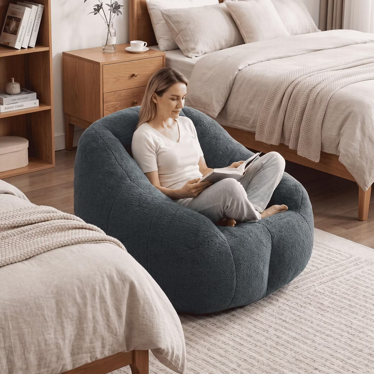 Oversized Bean Bag Chair with Memory Foam Plush Faux Fur Cover for Cozy Lounging