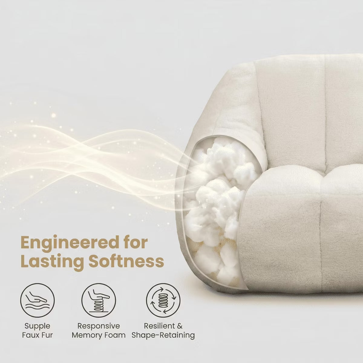 Oversized Bean Bag Chair with Memory Foam Plush Faux Fur Cover for Cozy Lounging