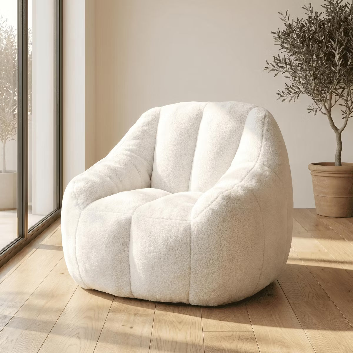 Oversized Bean Bag Chair with Memory Foam Plush Faux Fur Cover for Cozy Lounging