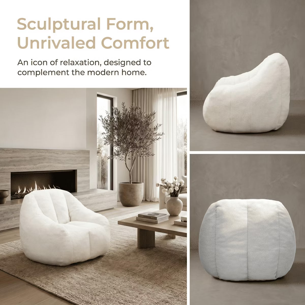 Oversized Bean Bag Chair with Memory Foam Plush Faux Fur Cover for Cozy Lounging