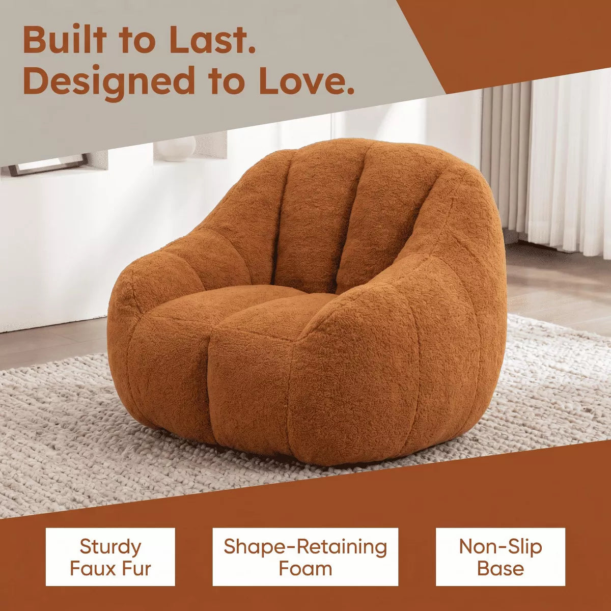 Oversized Bean Bag Chair with Memory Foam Plush Faux Fur Cover for Cozy Lounging