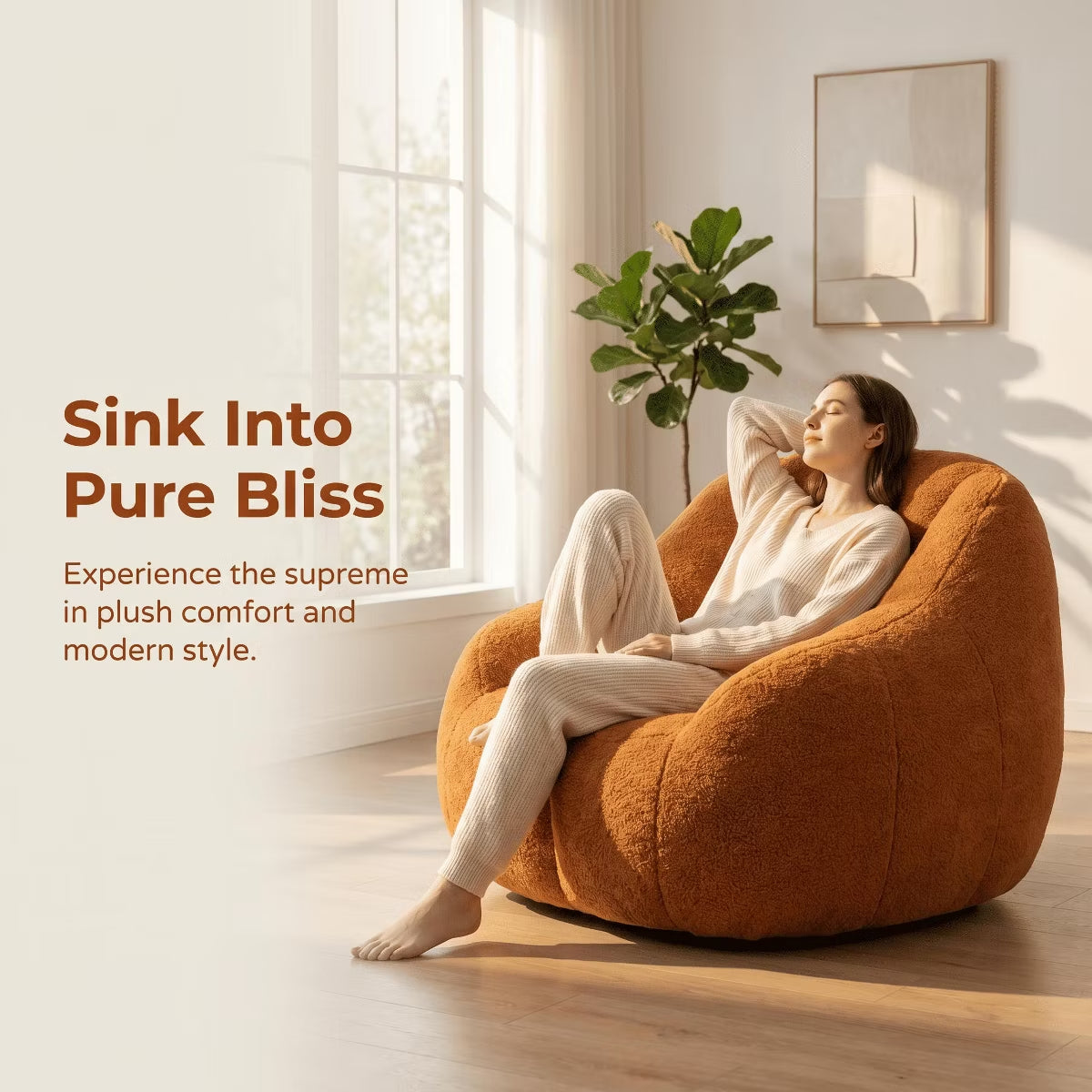 Oversized Bean Bag Chair with Memory Foam Plush Faux Fur Cover for Cozy Lounging