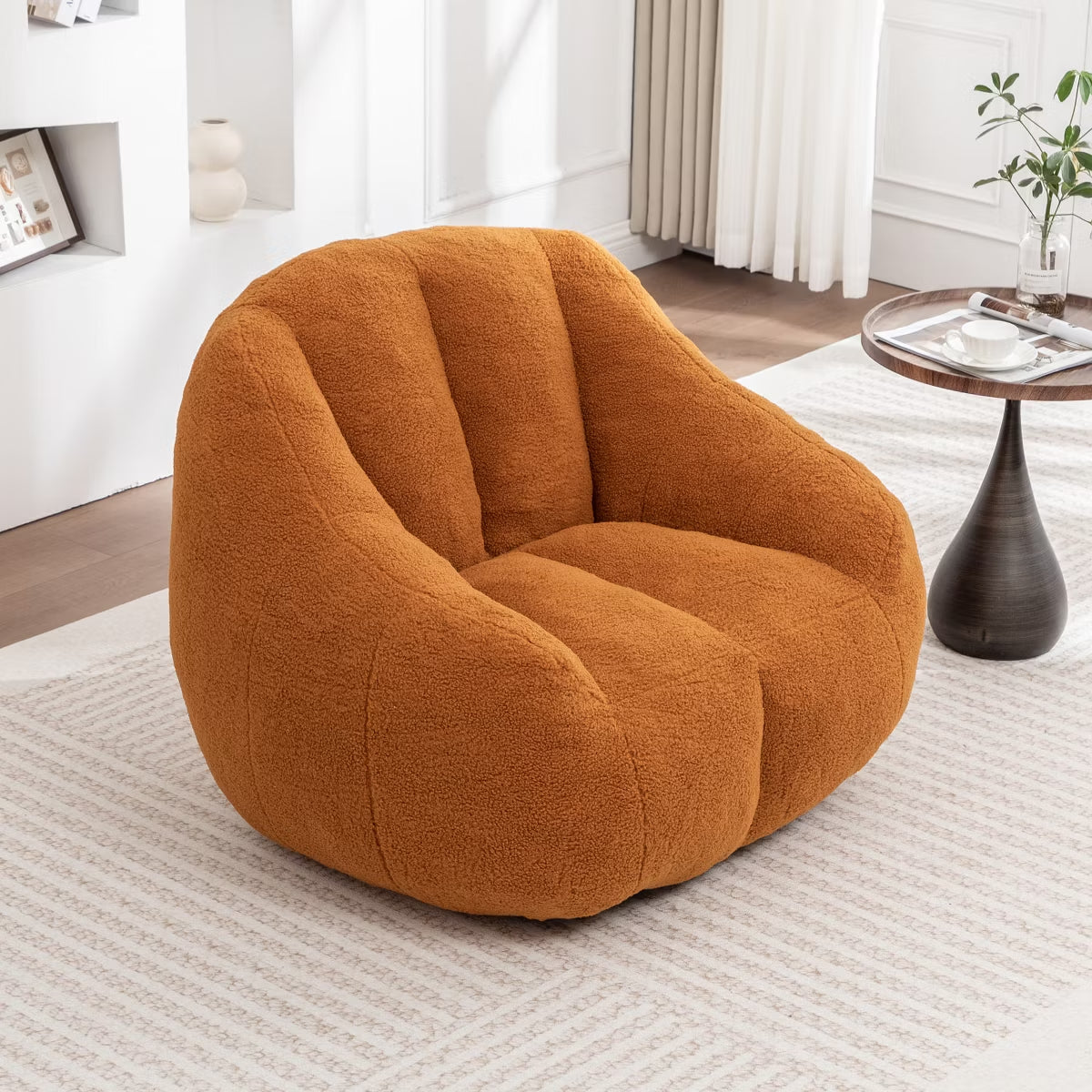 Oversized Bean Bag Chair with Memory Foam Plush Faux Fur Cover for Cozy Lounging