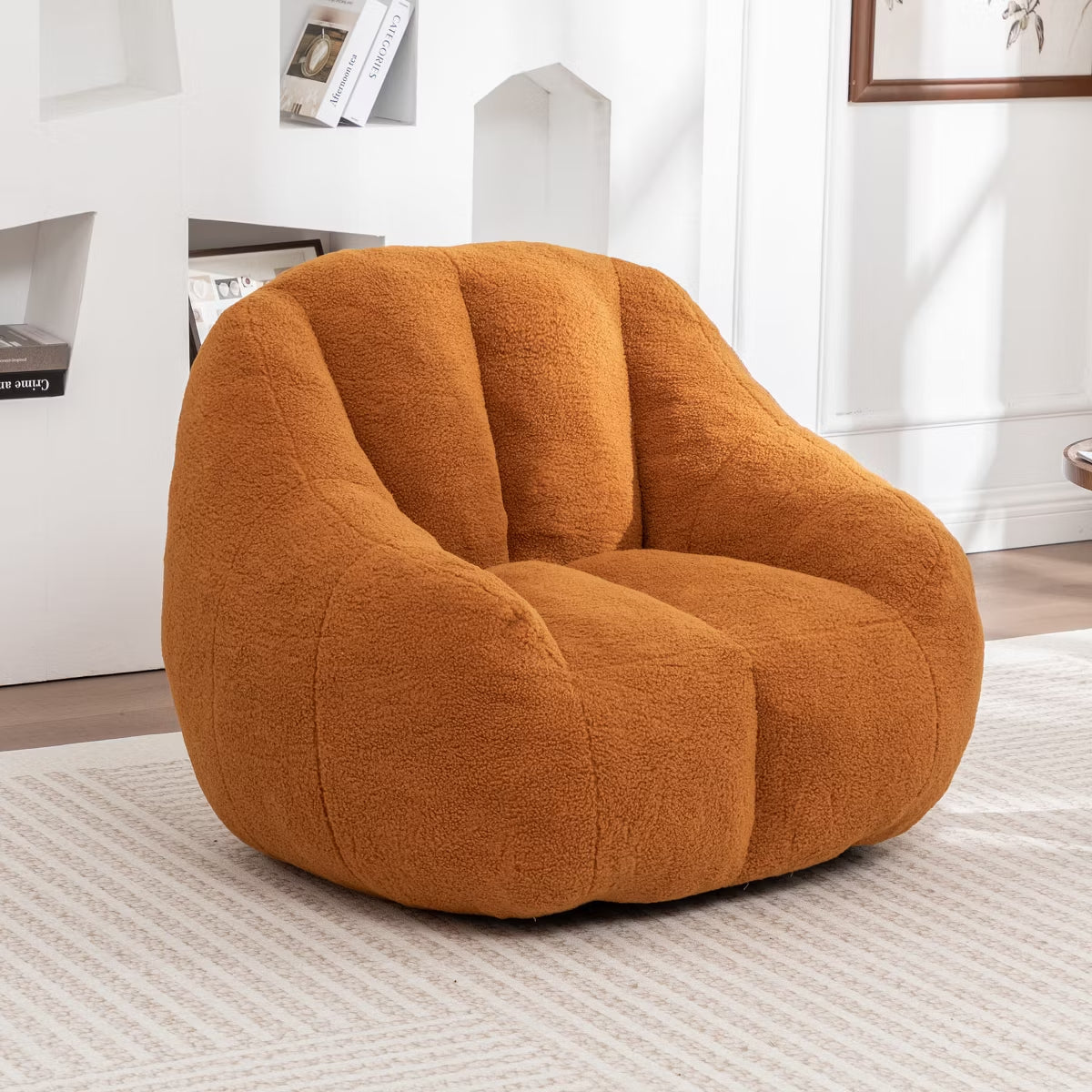 Oversized Bean Bag Chair with Memory Foam Plush Faux Fur Cover for Cozy Lounging