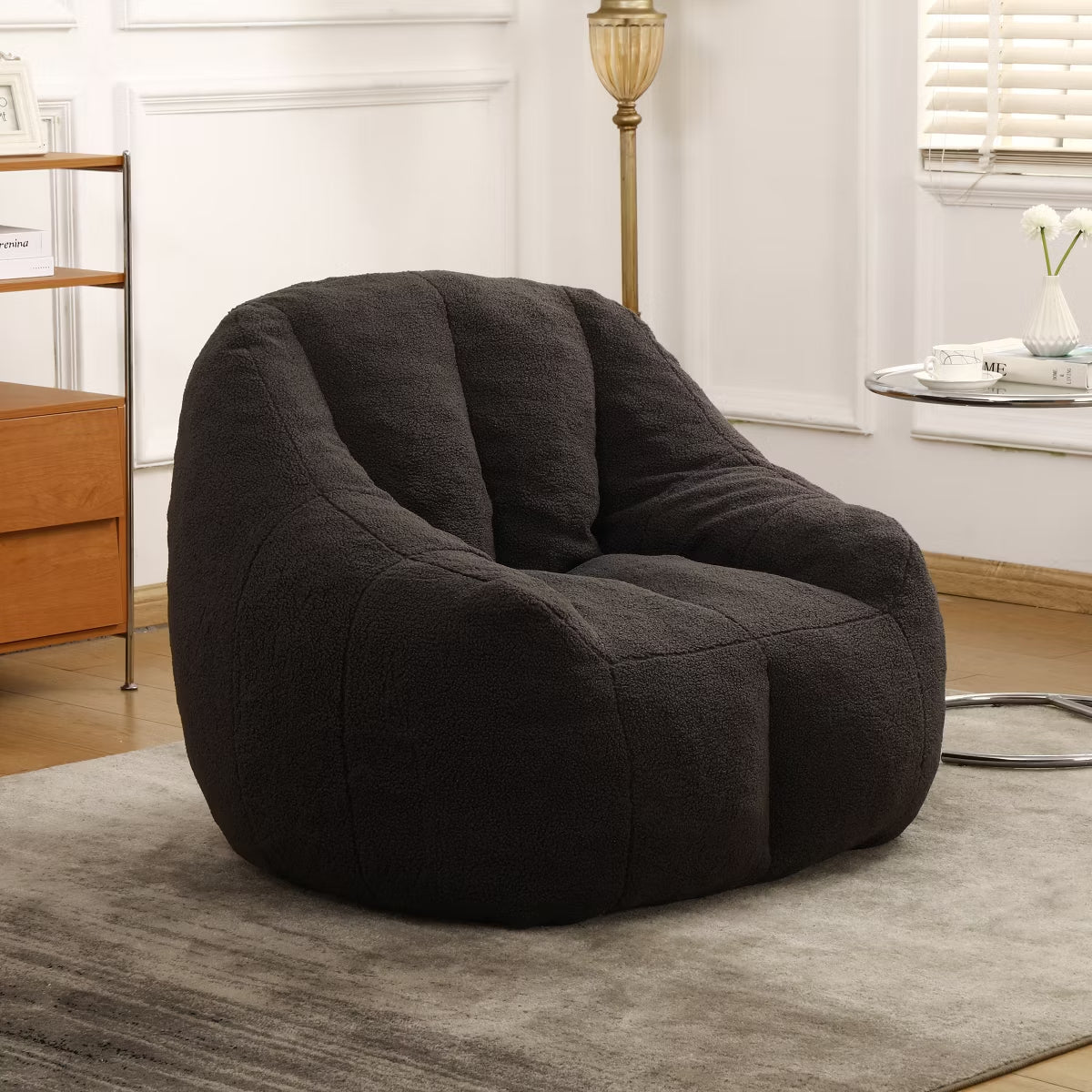 Oversized Bean Bag Chair with Memory Foam Plush Faux Fur Cover for Cozy Lounging