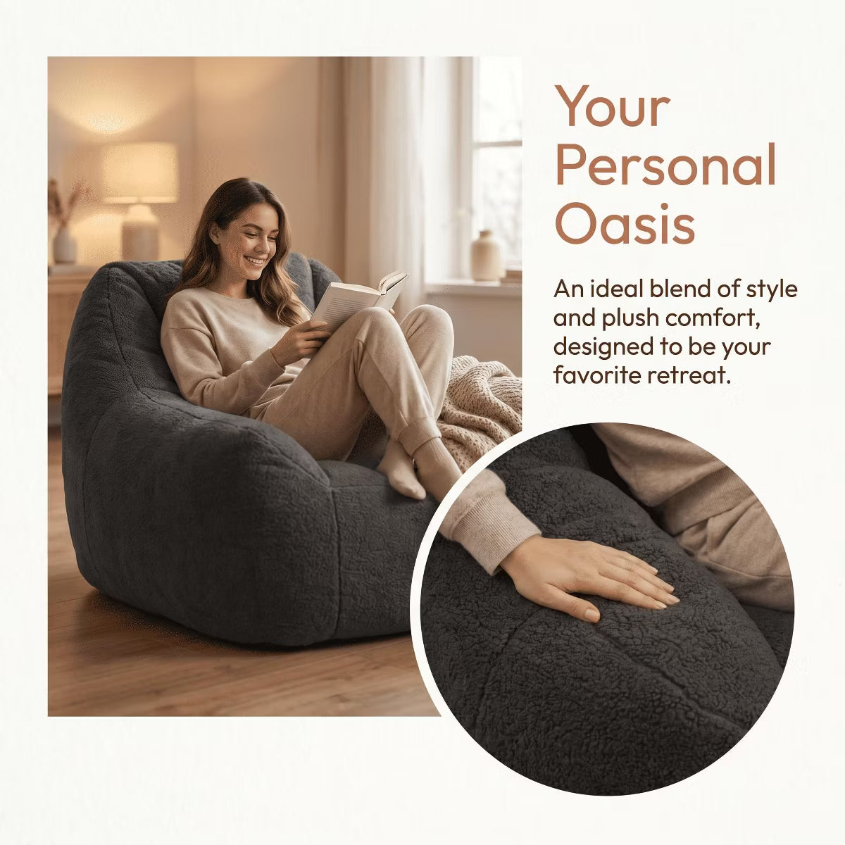 Oversized Bean Bag Chair with Memory Foam Plush Faux Fur Cover for Cozy Lounging