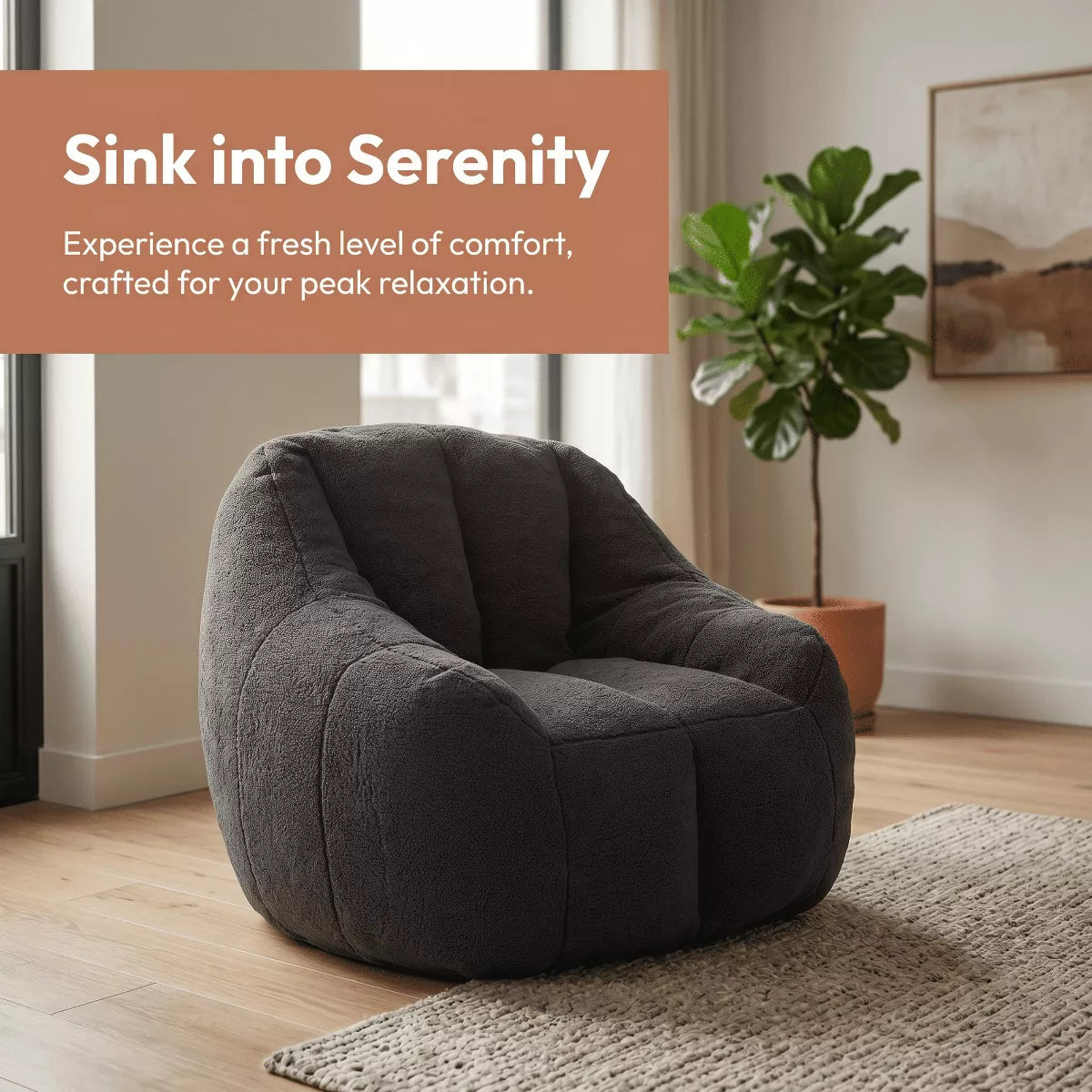 Oversized Bean Bag Chair with Memory Foam Plush Faux Fur Cover for Cozy Lounging