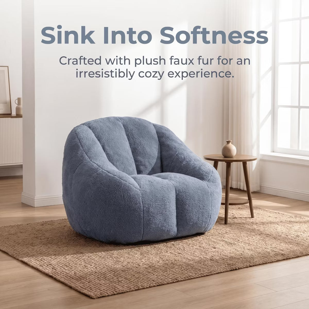 Oversized Bean Bag Chair with Memory Foam Plush Faux Fur Cover for Cozy Lounging