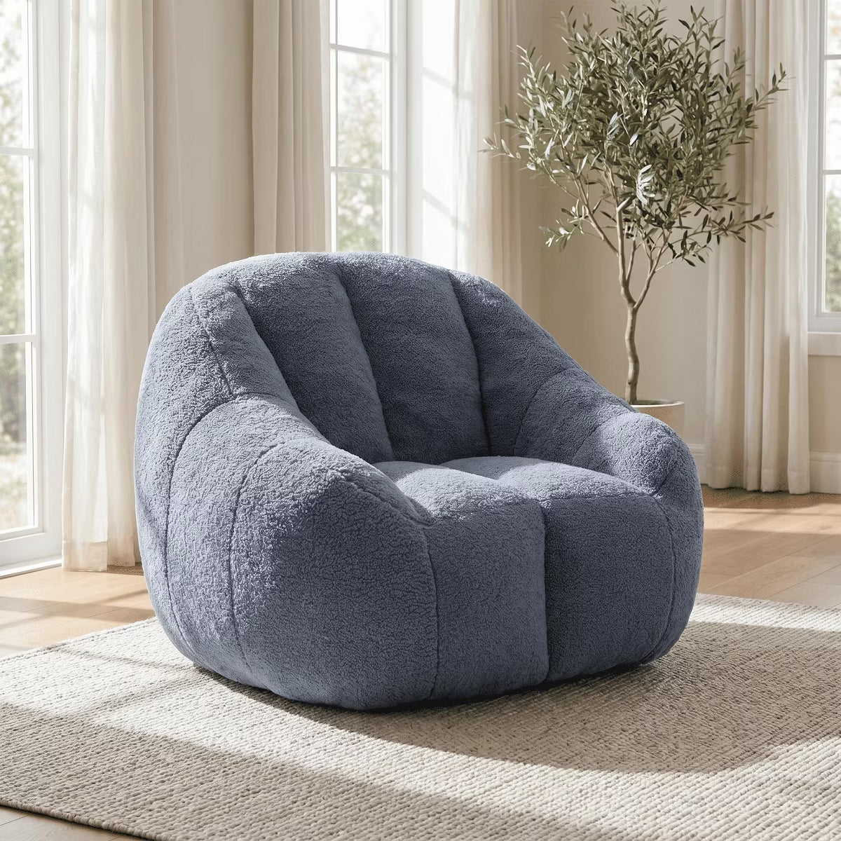 Oversized Bean Bag Chair with Memory Foam Plush Faux Fur Cover for Cozy Lounging