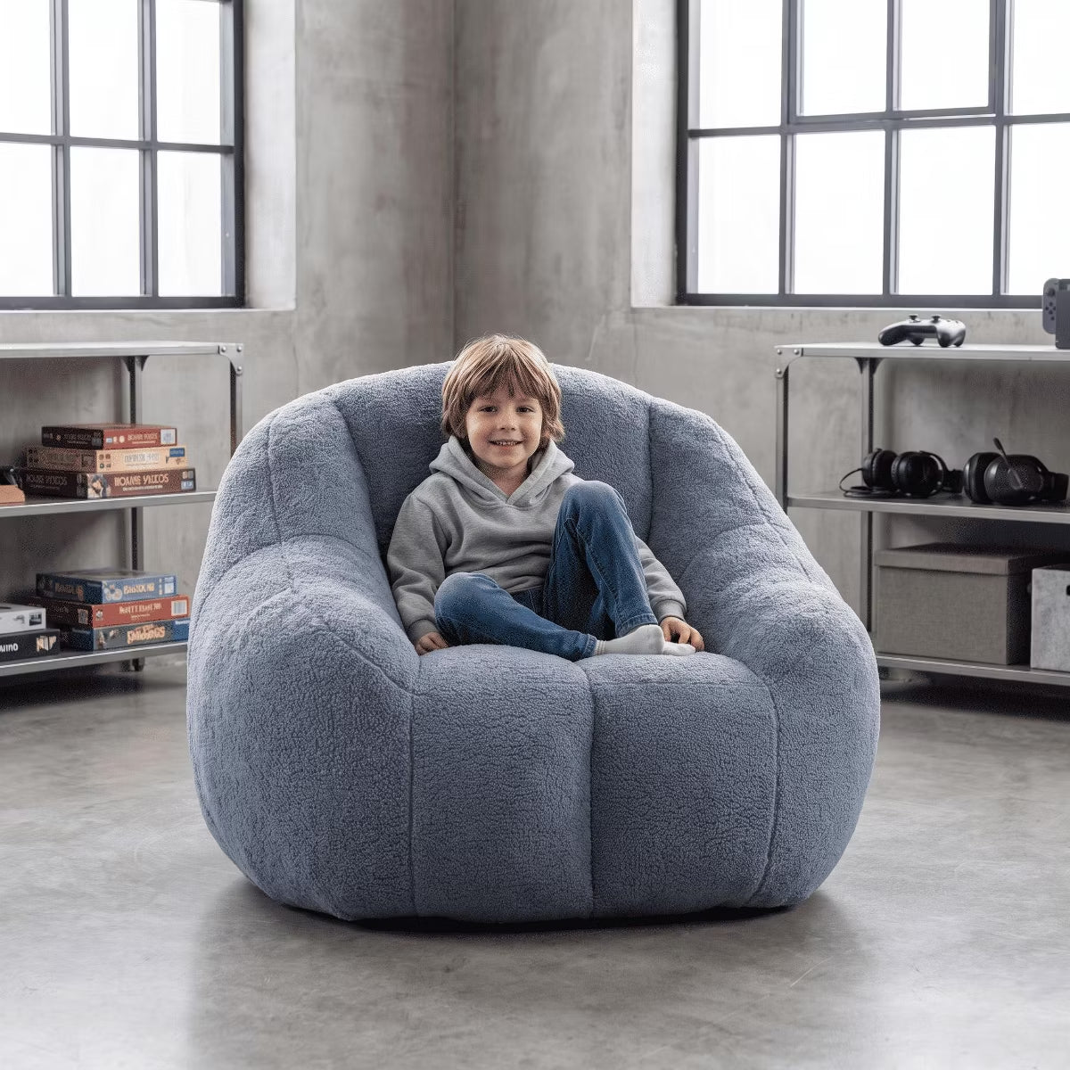 Oversized Bean Bag Chair with Memory Foam Plush Faux Fur Cover for Cozy Lounging