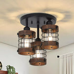 Ceiling Light Fixture with 3 Lights and Farmhouse Metal Cage Design