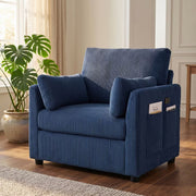 Accent Chair, Wide Corduroy Armchair with Side Pockets & 2 Pillows