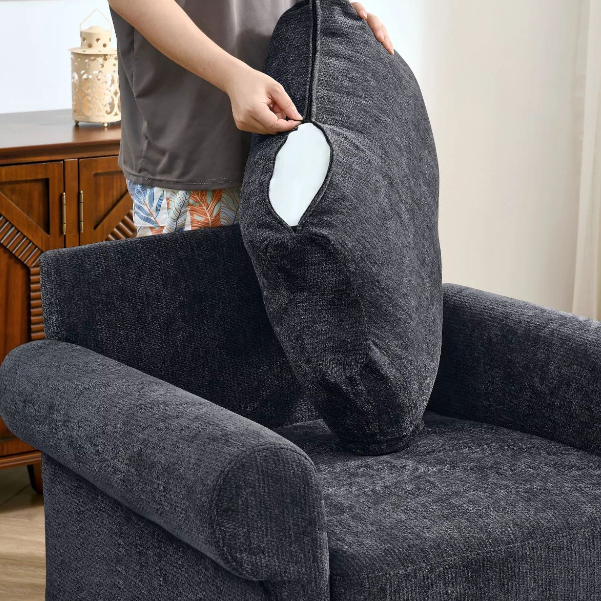 Chenille Accent Chair with Ottoman, Plush Cozy Lounge Set for Small Spaces