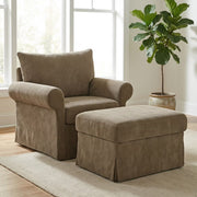 Chenille Accent Chair with Ottoman, Plush Cozy Lounge Set for Small Spaces