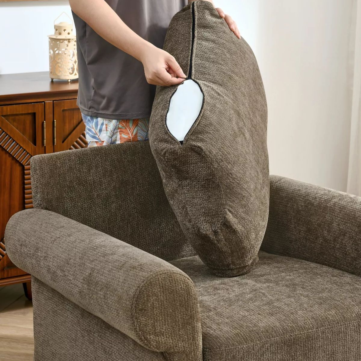 Chenille Accent Chair with Ottoman, Plush Cozy Lounge Set for Small Spaces