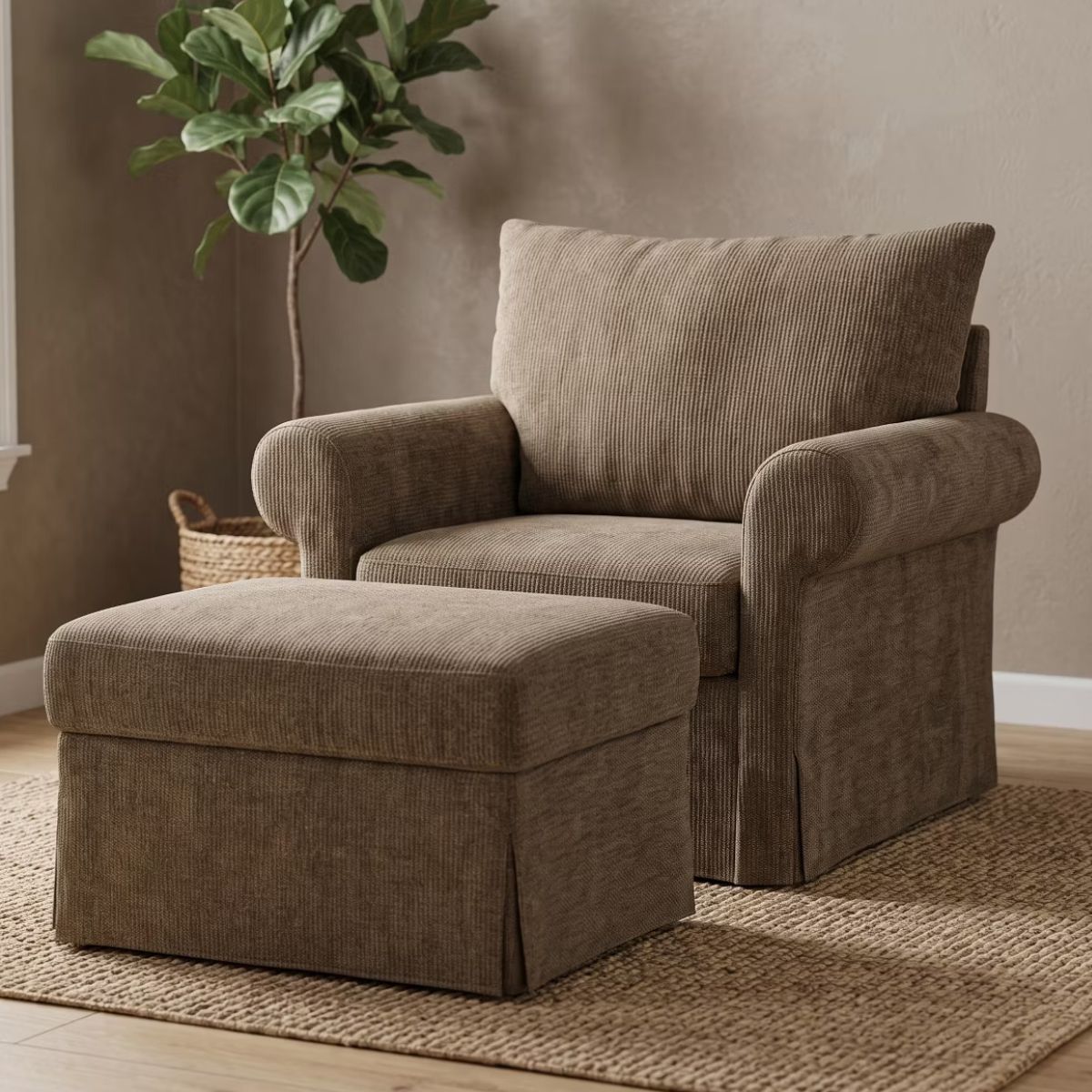 Chenille Accent Chair with Ottoman, Plush Cozy Lounge Set for Small Spaces