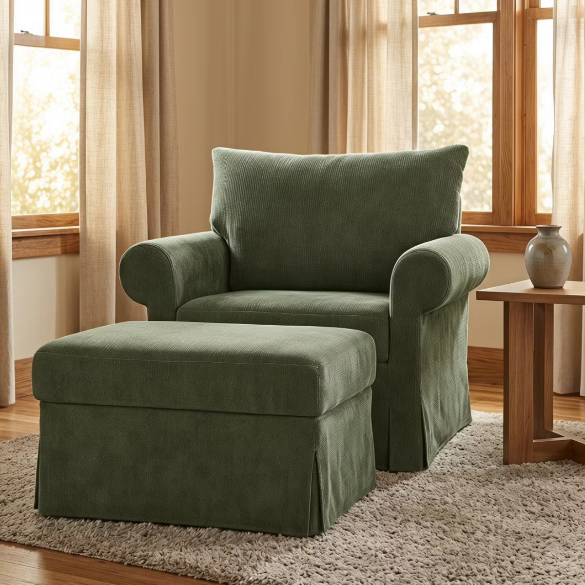 Chenille Accent Chair with Ottoman, Plush Cozy Lounge Set for Small Spaces