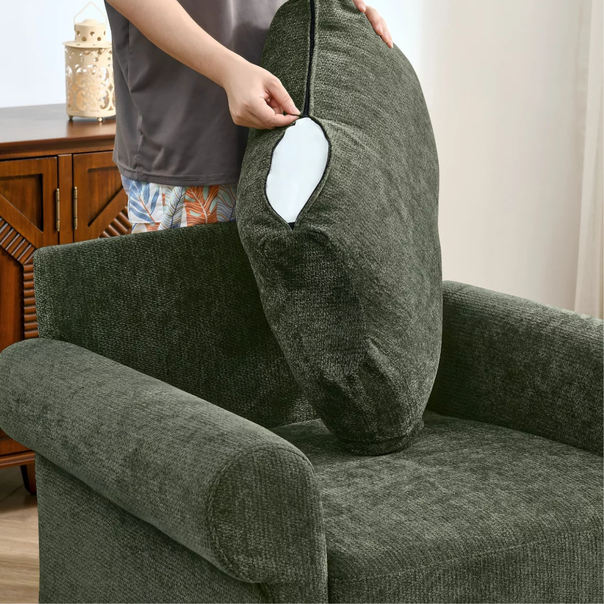 Chenille Accent Chair with Ottoman, Plush Cozy Lounge Set for Small Spaces