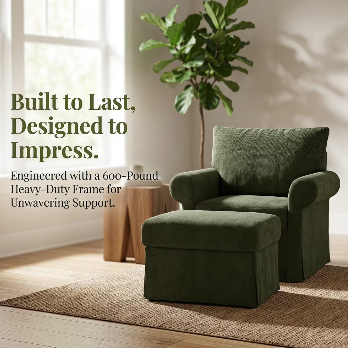 Chenille Accent Chair with Ottoman, Plush Cozy Lounge Set for Small Spaces