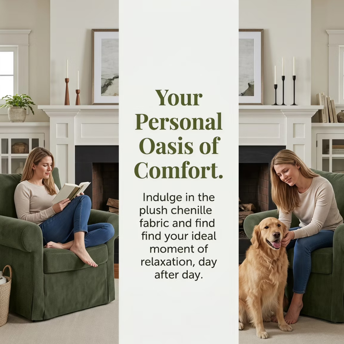 Chenille Accent Chair with Ottoman, Plush Cozy Lounge Set for Small Spaces