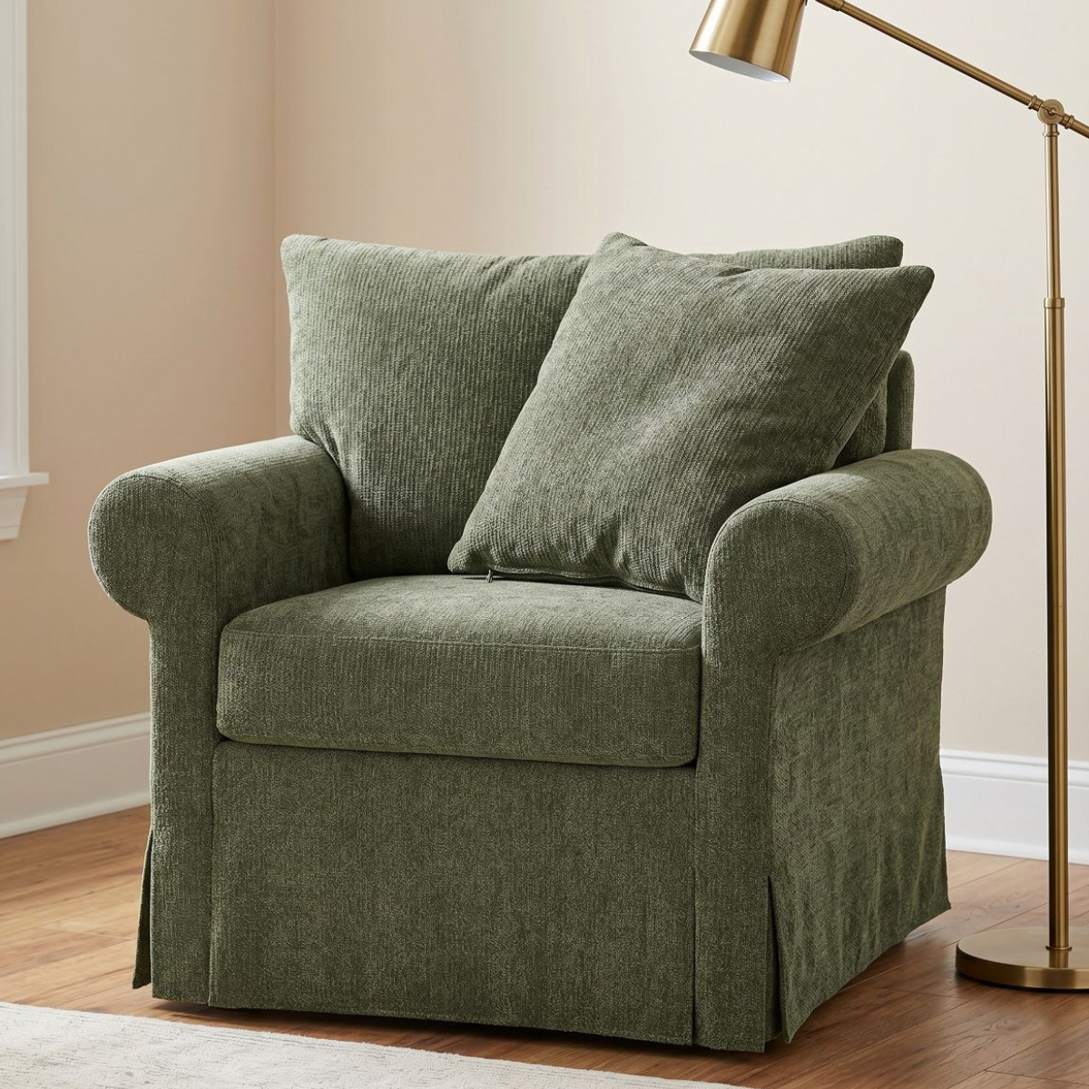 Chenille Accent Chair with Ottoman, Plush Cozy Lounge Set for Small Spaces