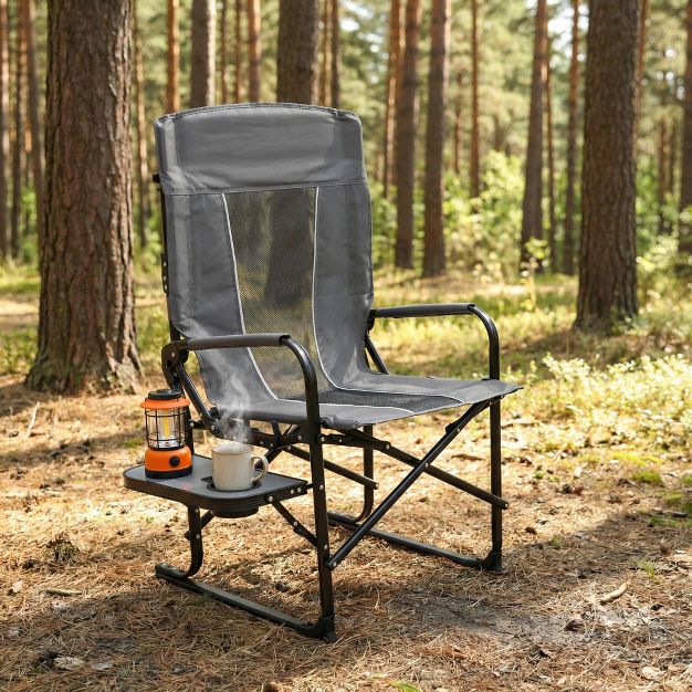Oversized Folding Outdoor Camping Chair Built-in Side Table with Cup Holder