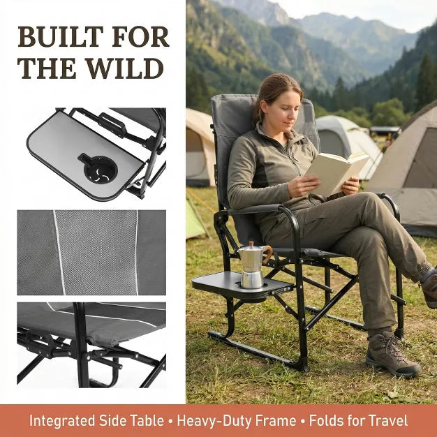 Oversized Folding Outdoor Camping Chair Built-in Side Table with Cup Holder
