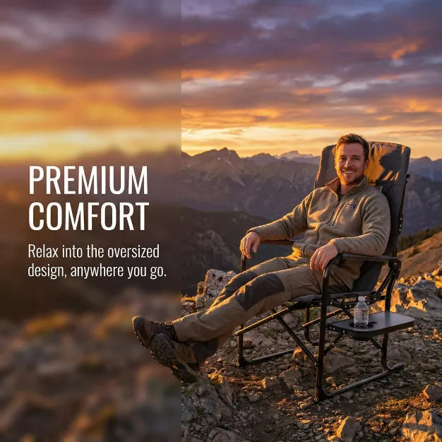 Oversized Folding Outdoor Camping Chair Built-in Side Table with Cup Holder