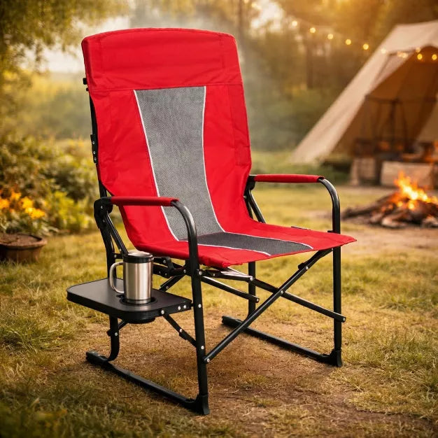 Oversized Folding Outdoor Camping Chair Built-in Side Table with Cup Holder