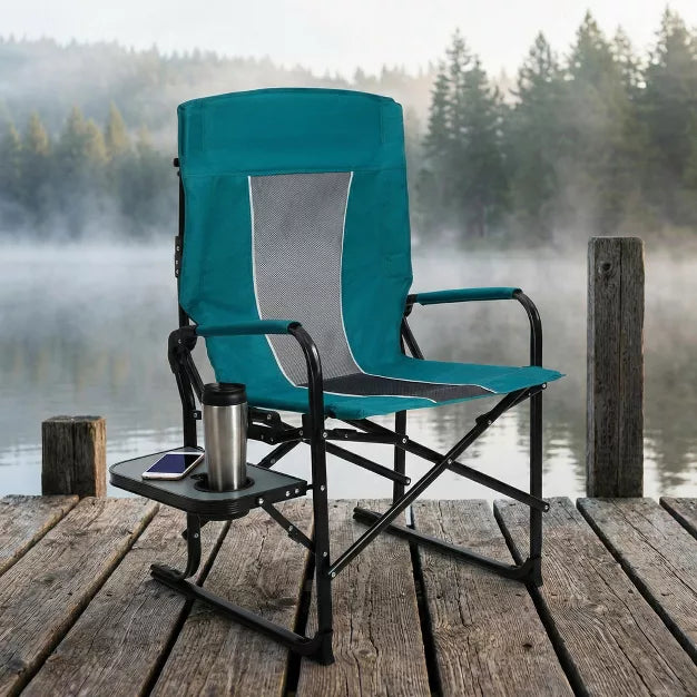 Oversized Folding Outdoor Camping Chair Built-in Side Table with Cup Holder
