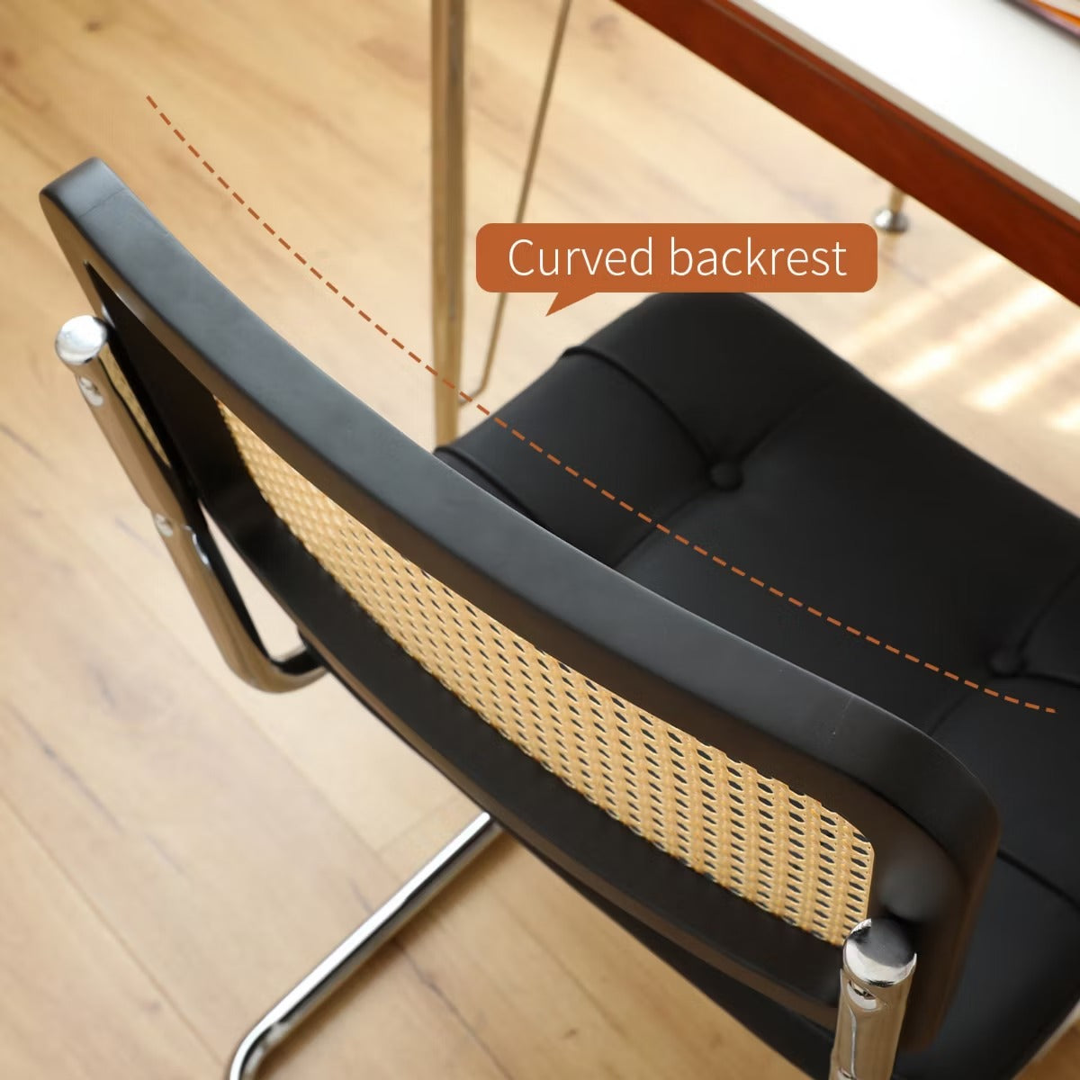 Cantilever Dining Chairs Set of 2 – Black Faux Leather & Rattan Back