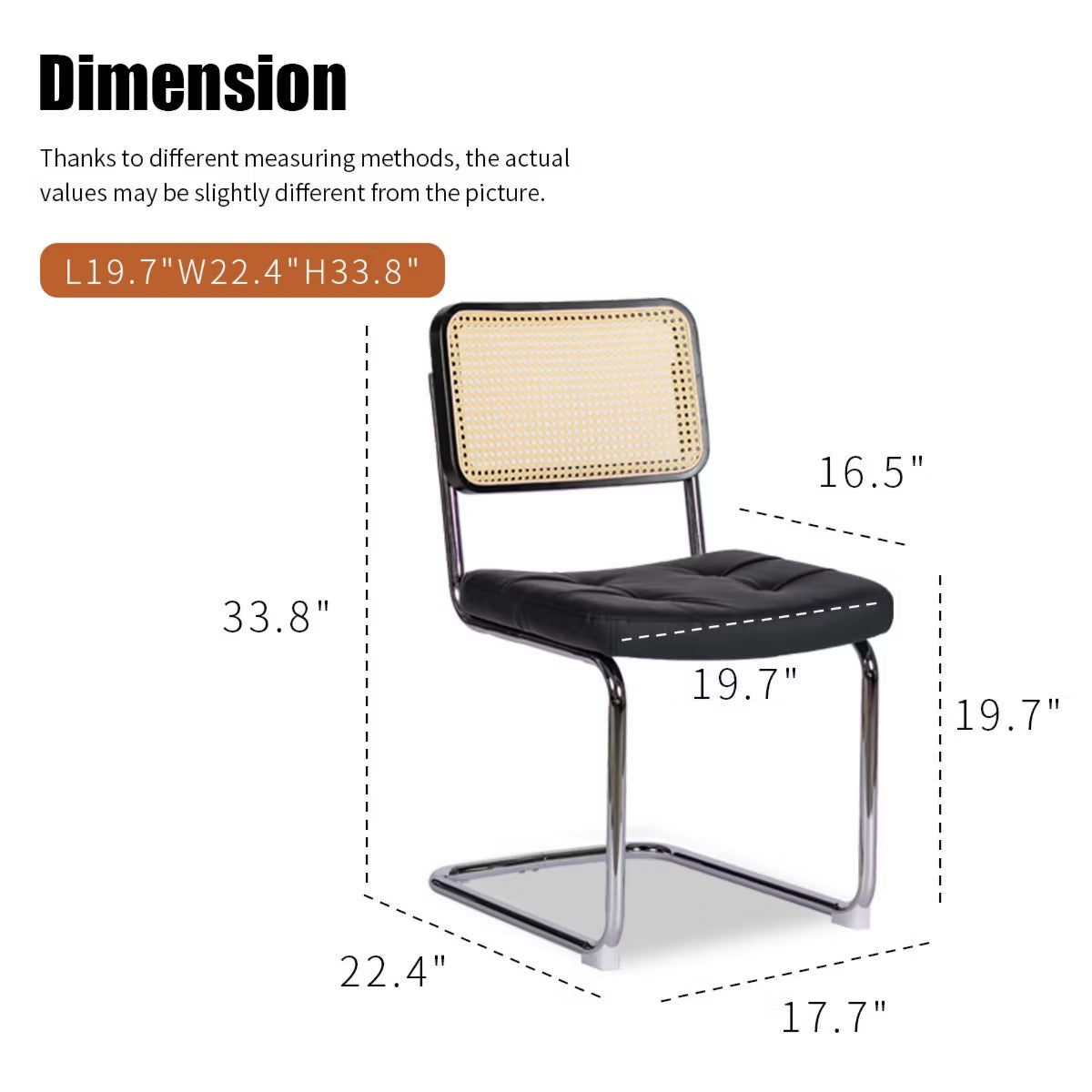 Cantilever Dining Chairs Set of 2 – Black Faux Leather & Rattan Back