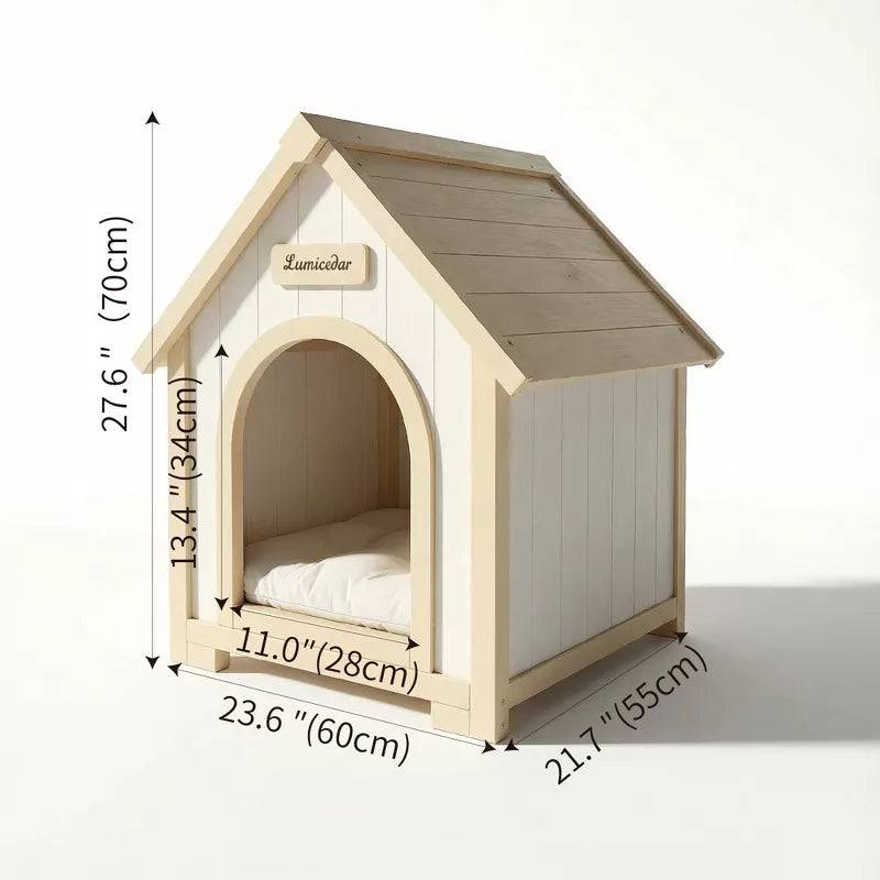 Modern Wooden Cat House with Cushion, Indoor Cedar Pet House for Small Dogs & Cats