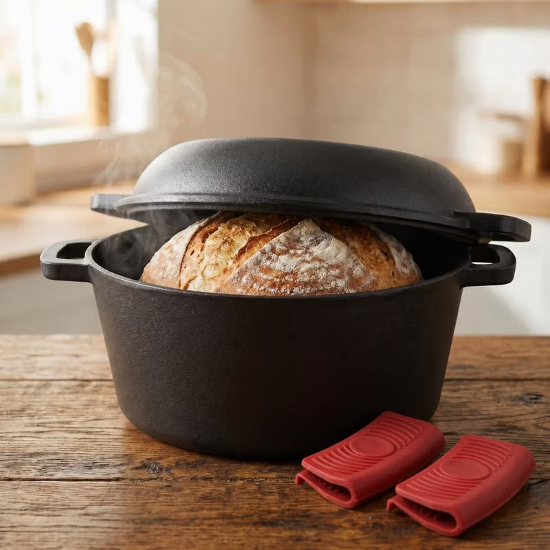 3-in-1 Cast Iron Dutch Oven with Skillet Lid