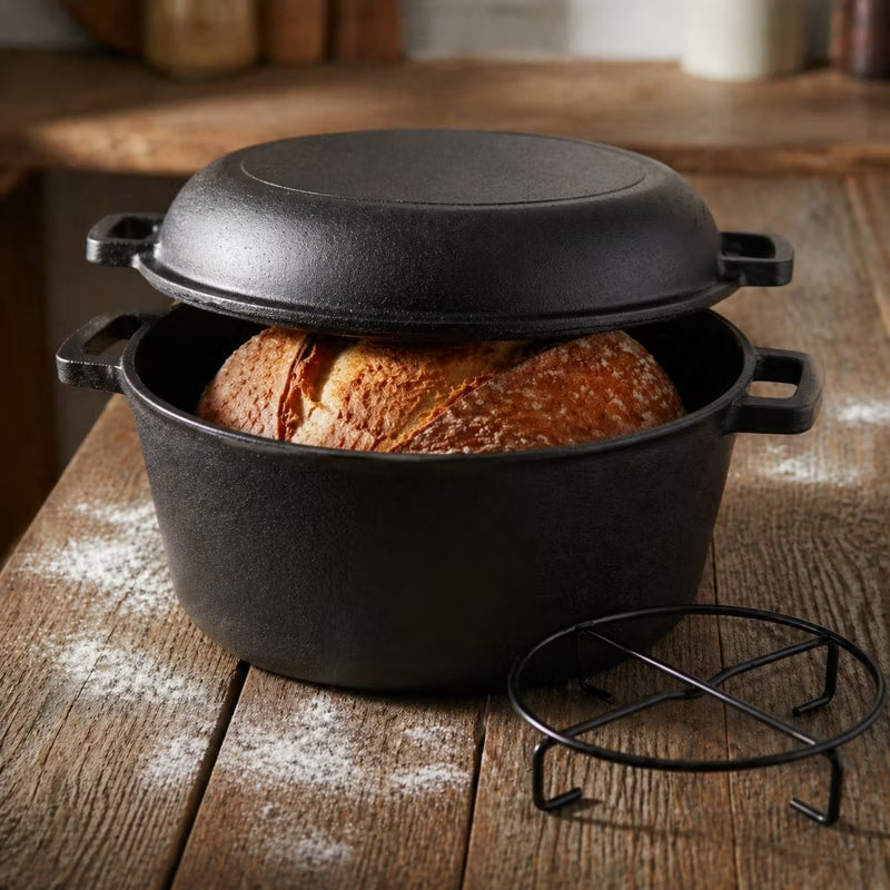 3-in-1 Cast Iron Dutch Oven with Skillet Lid