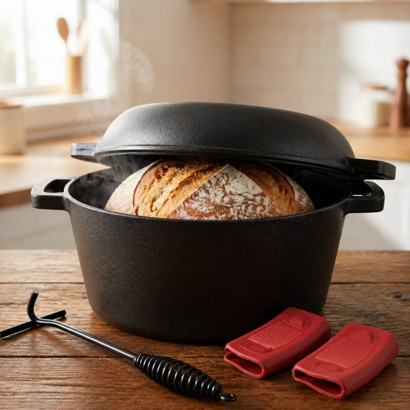 3-in-1 Cast Iron Dutch Oven with Skillet Lid